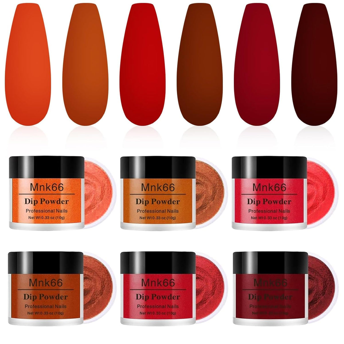 6 Colors Dip Powder Set, Orange Dark Red Wine Christmas Dipping Powder Color Set, Glossy Nail Art