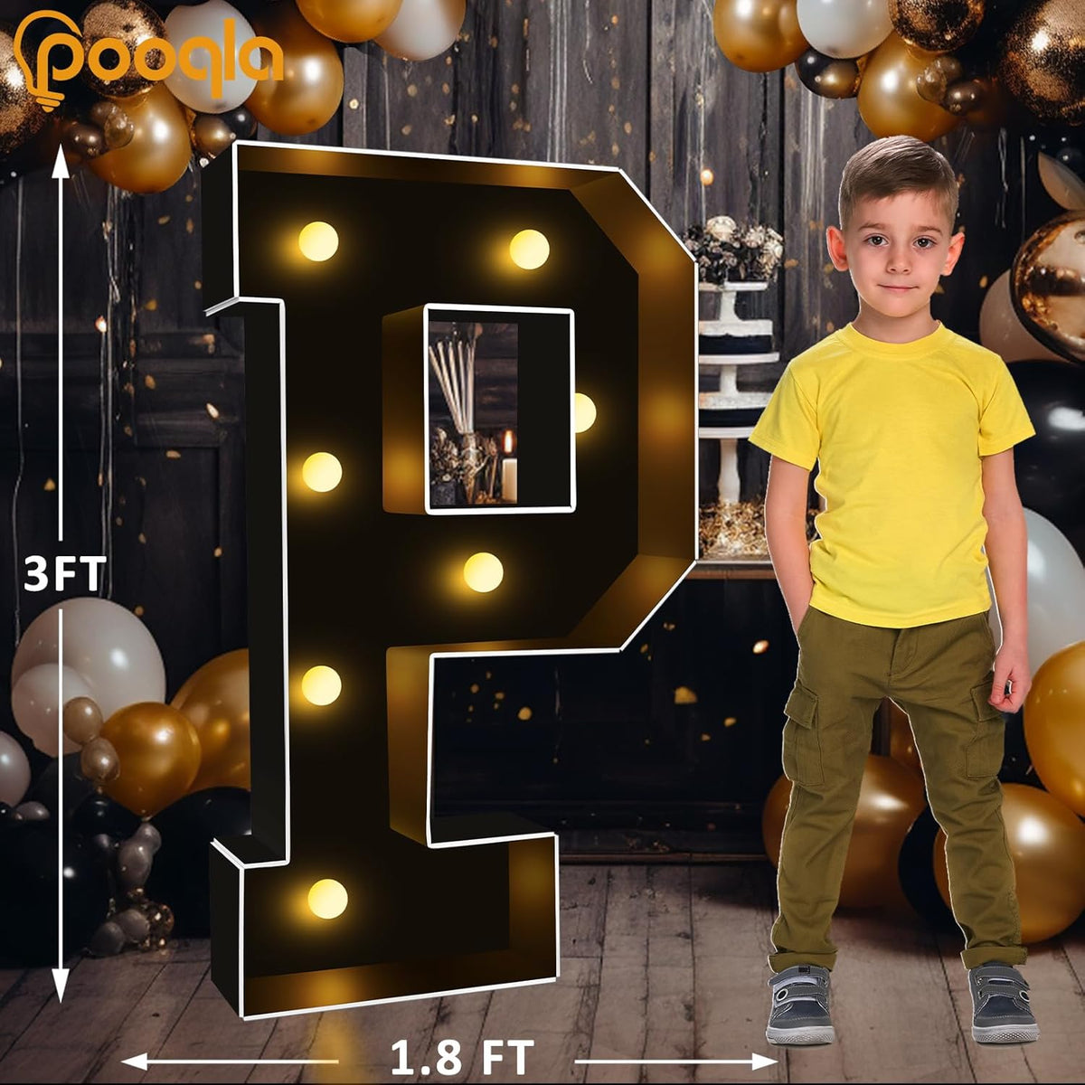 Pooqla 3FT Marquee Light Up Letters, Black LED Party Decor Large Marquee Letters 3 Feet Tall, Giant