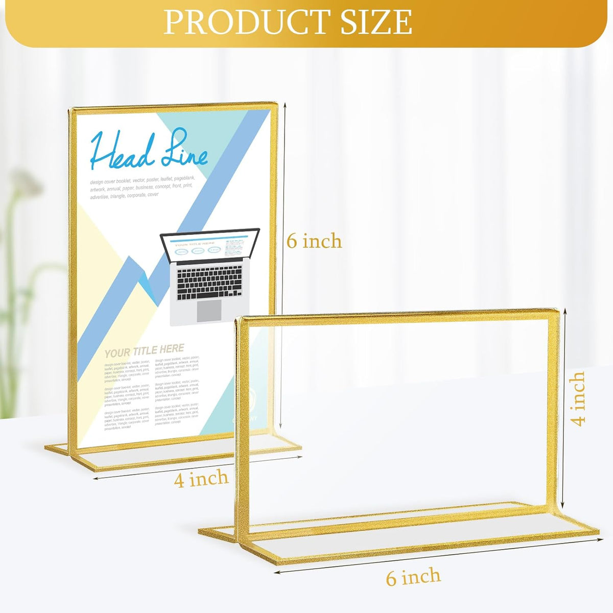 Hoteam 24 Pack 4 x 6/6 x 4 Clear Acrylic Sign Holder with Gold Border, Gold Picture Frame, Double