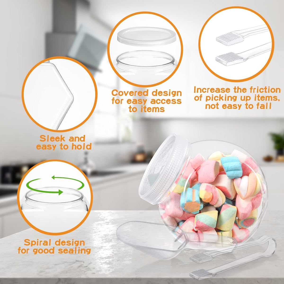 Sunnyray 6 Sets 51 oz Plastic Candy Jars for Candy Buffet with Lids Clear Bar Jars with Scoops and