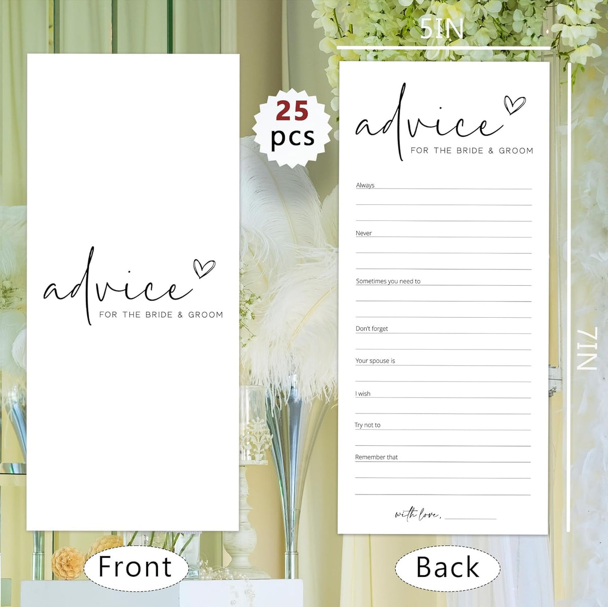 Bridal Shower Games, Advice for The Newlyweds, 25Pcs 4x9inch Minimalist White Double-Sided Bridal
