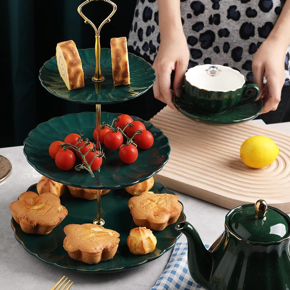Sweejar 3 Tier Ceramic Cake Stand Wedding, Dessert Cupcake Stand for Tea Party Serving Platter