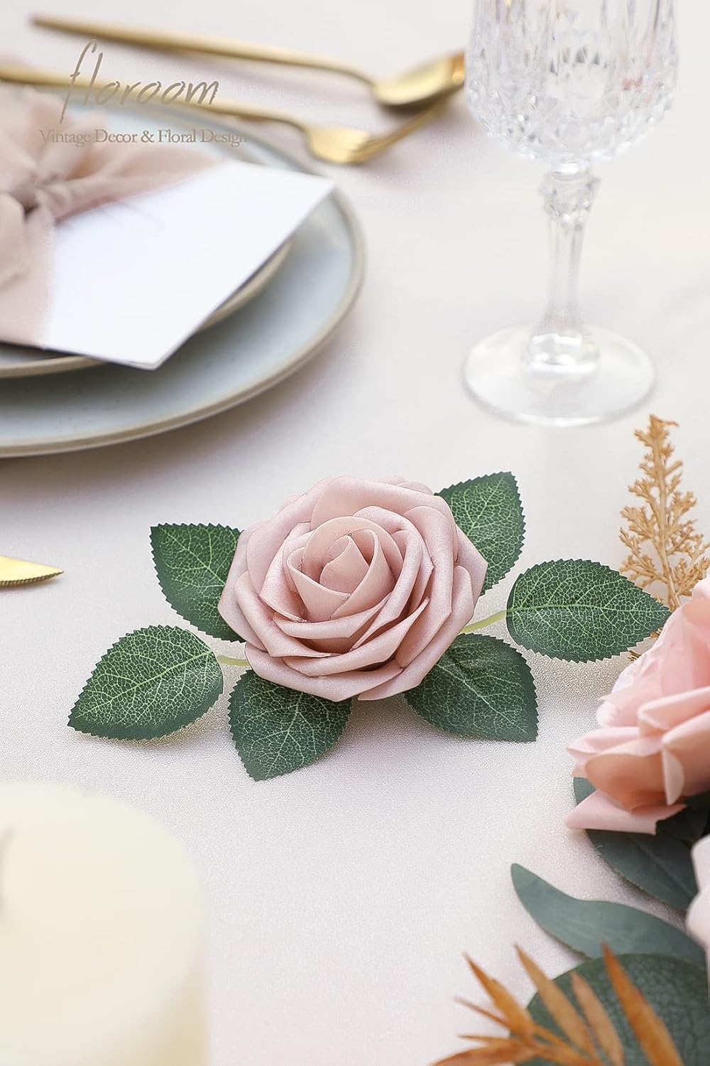 Floroom Artificial Flowers 25pcs Real Looking Shabby Blush Foam Fake Roses with Stems for DIY