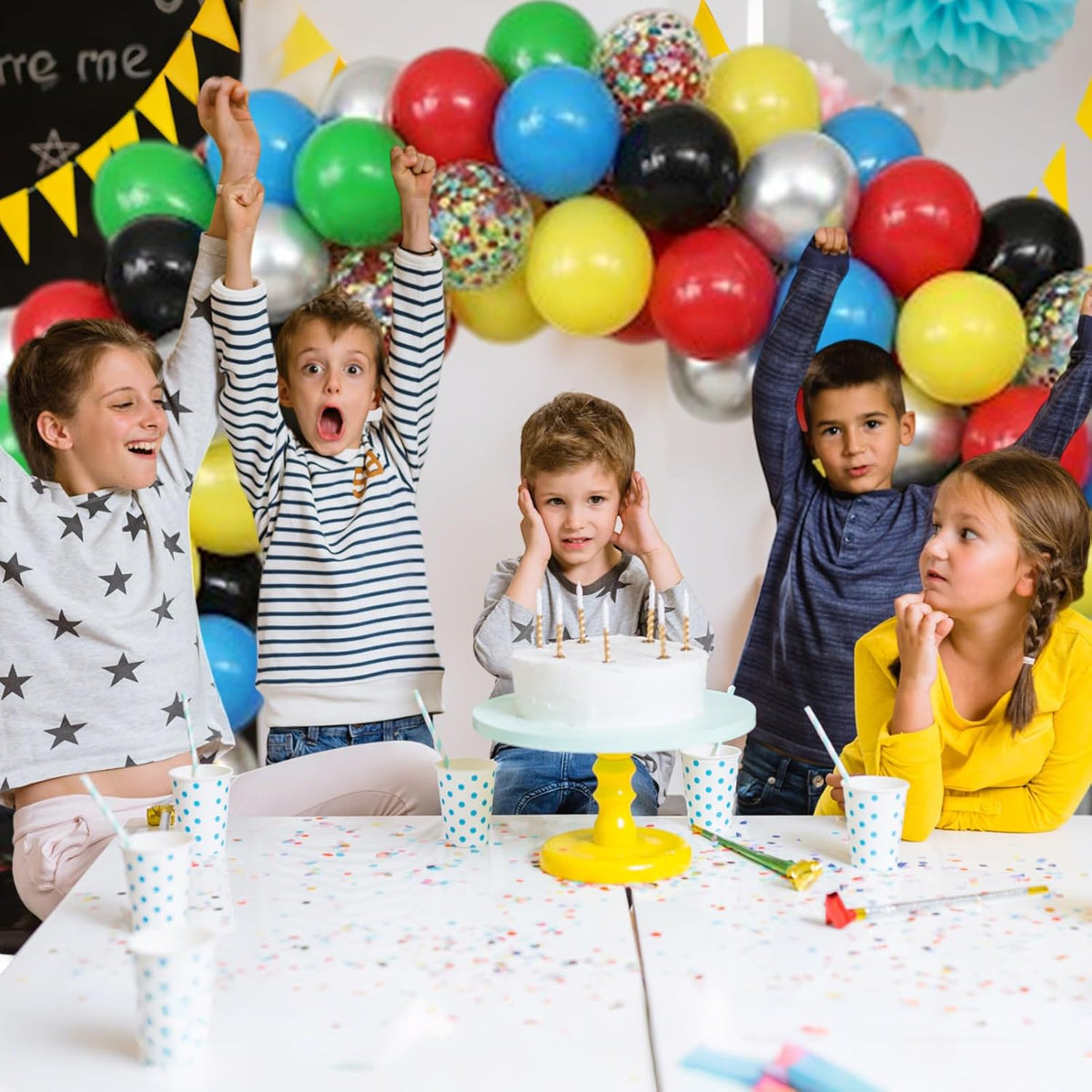 Red Yellow Blue Green Balloon, 50PCS 12Inch Multicolor Balloons with Black Red Blue Yellow Green