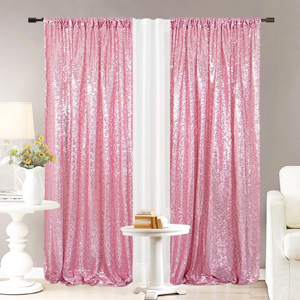 Eternal Beauty Sequin Backdrop Curtains, 2x8 Ft-2 Panels Fuchsia Pink Back Drop for Shimmer