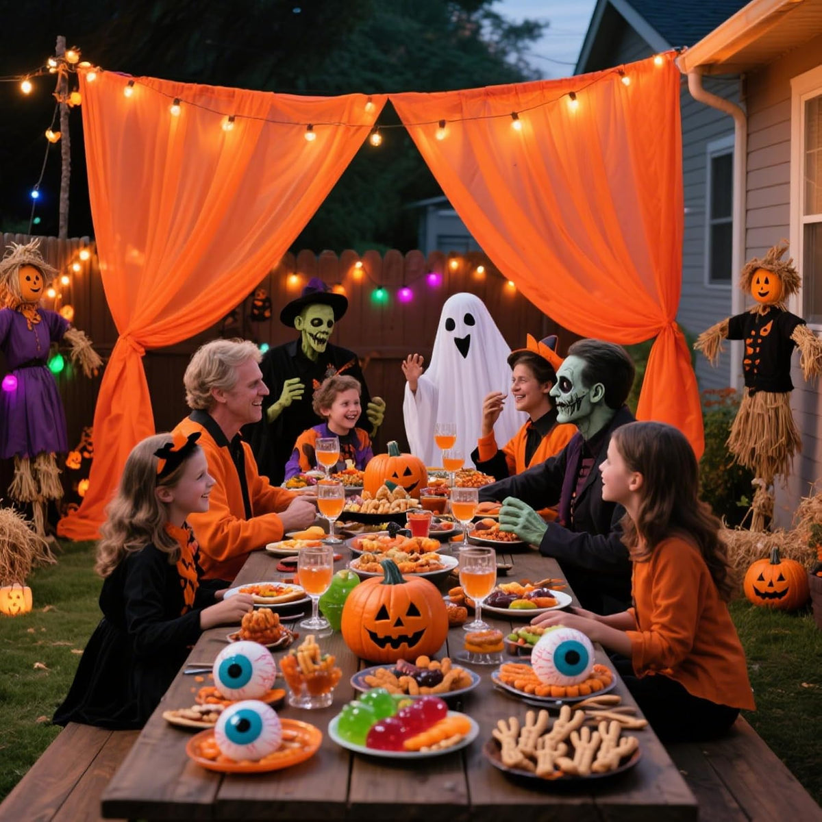 VOK Orange Wedding Arch Draping Fabric Chiffon Fabric, 29in x 18Ft 2 Panels Sheer Chiffon Outdoor