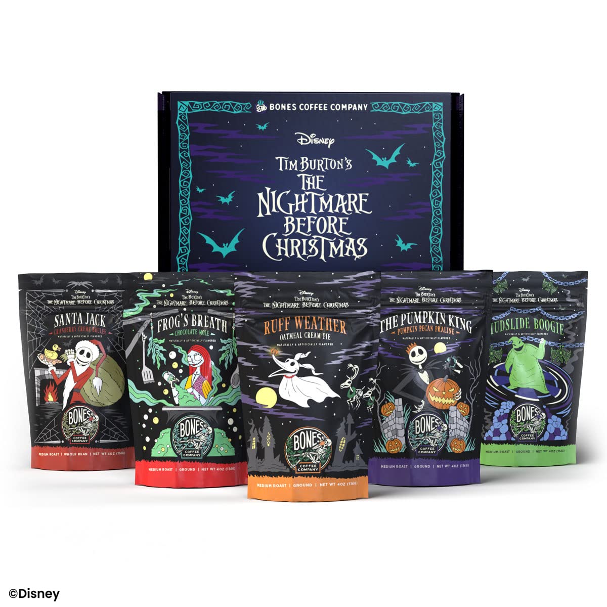 Bones Coffee Company The Nightmare Before Christmas Collector's Box 5 Flavored Coffee Low Acid