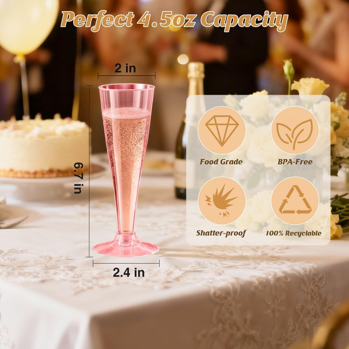 40 Pack Pink Champagne Flutes Plastic Wine Glasses Disposable, 4.5 Oz Clear Mimosa Glasses for 2025