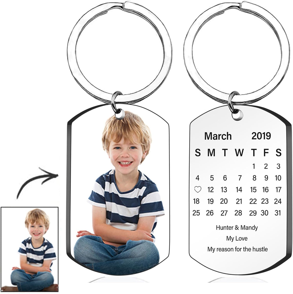 Personalized Double-sided Photo Text+Icons Keychain Drive Safe Boy Girlfriend Pet Memorial