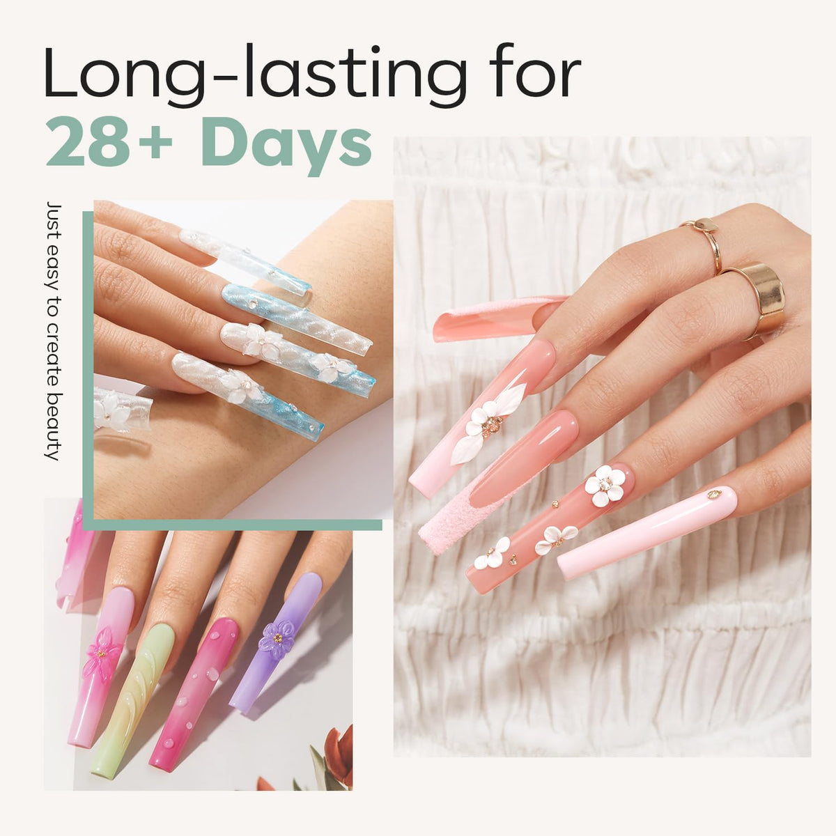 modelones Long Square Nail Tips, 3XXXL Straight Pre-shaped Soft Gel Tips Fake Nails False Acrylic