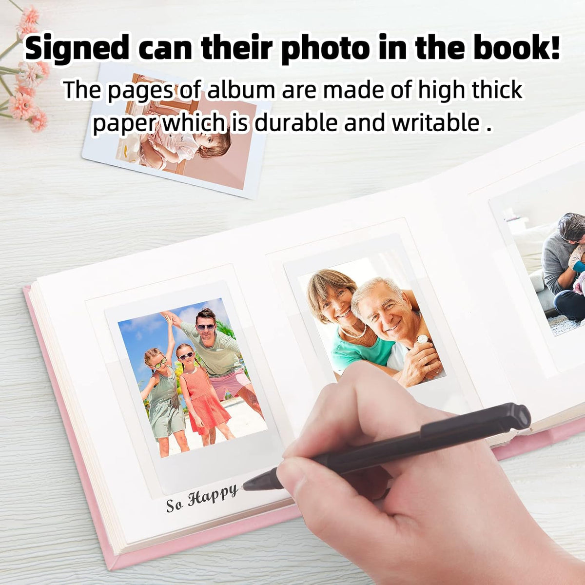64 Pocket Mini Photo Album with Writing Space,Faux Leather Cover, Compatible with 2x3 Inch Polaroid