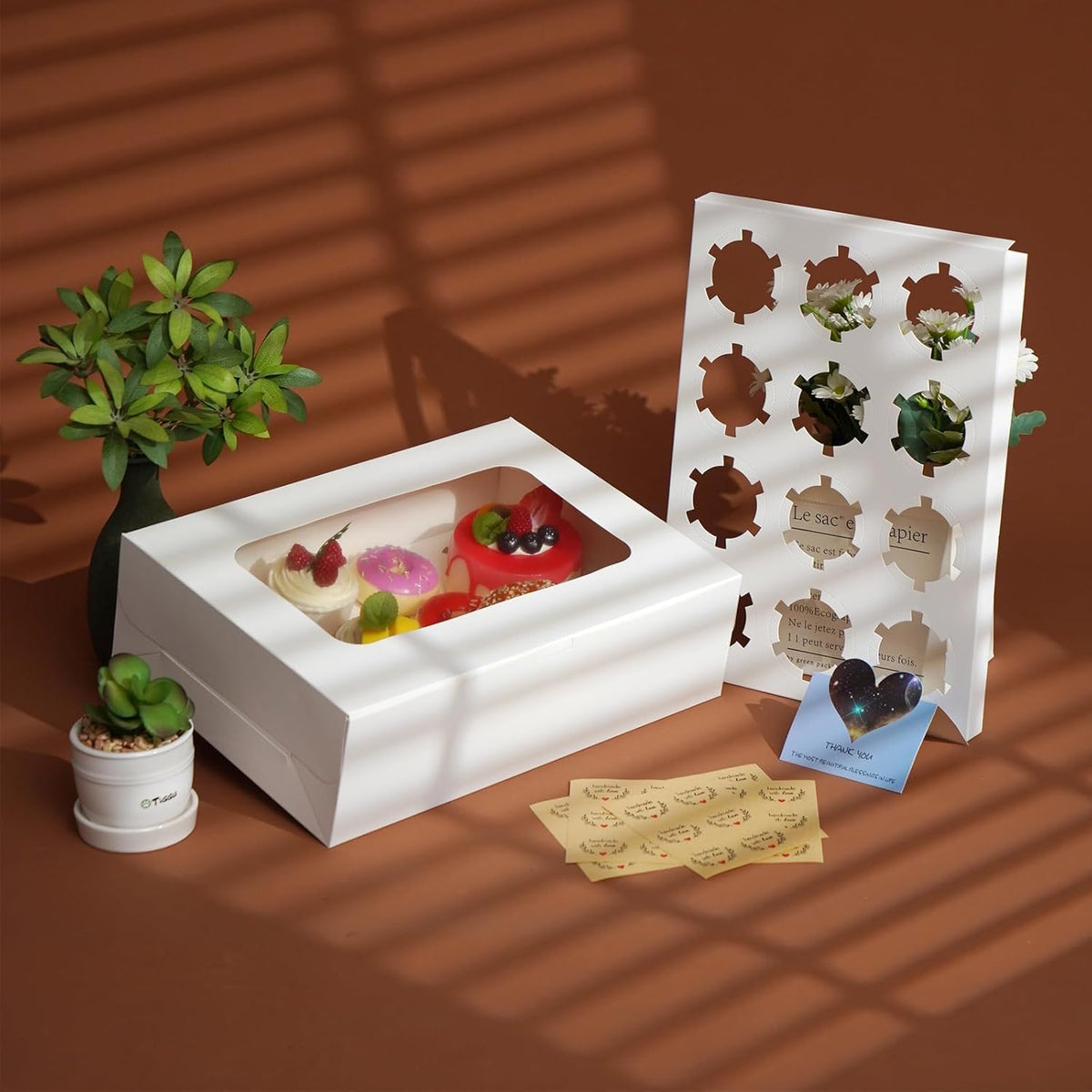 Yeplan 5 Packs Cupcake Boxes 12 Count,White Cupcake Carriers with Window,13.4x9.8x4 Inches Cookie