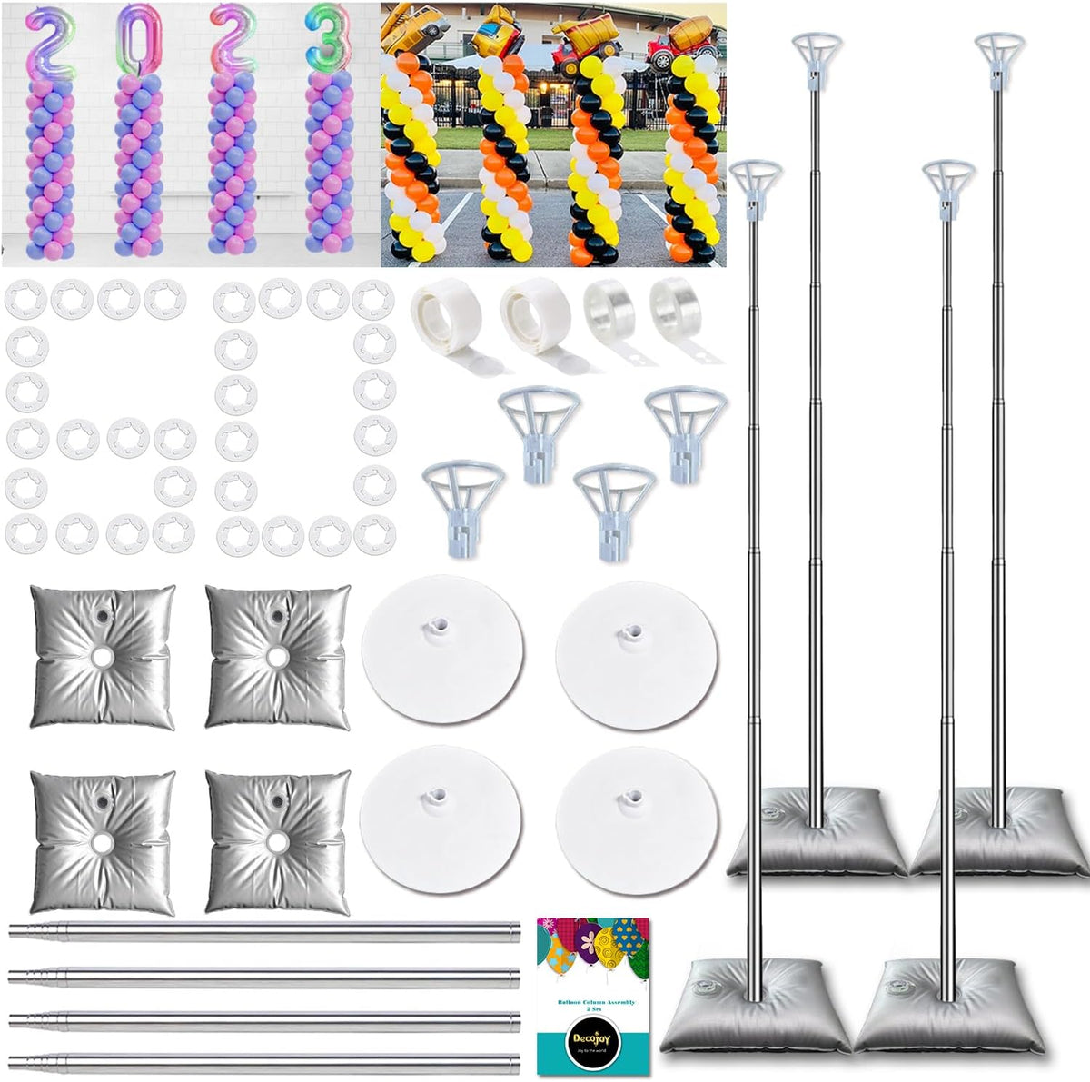 Balloon Columns Stand Set of 4, 7 Feet Telescoping Ballon Arches Stands with Bases for Floor