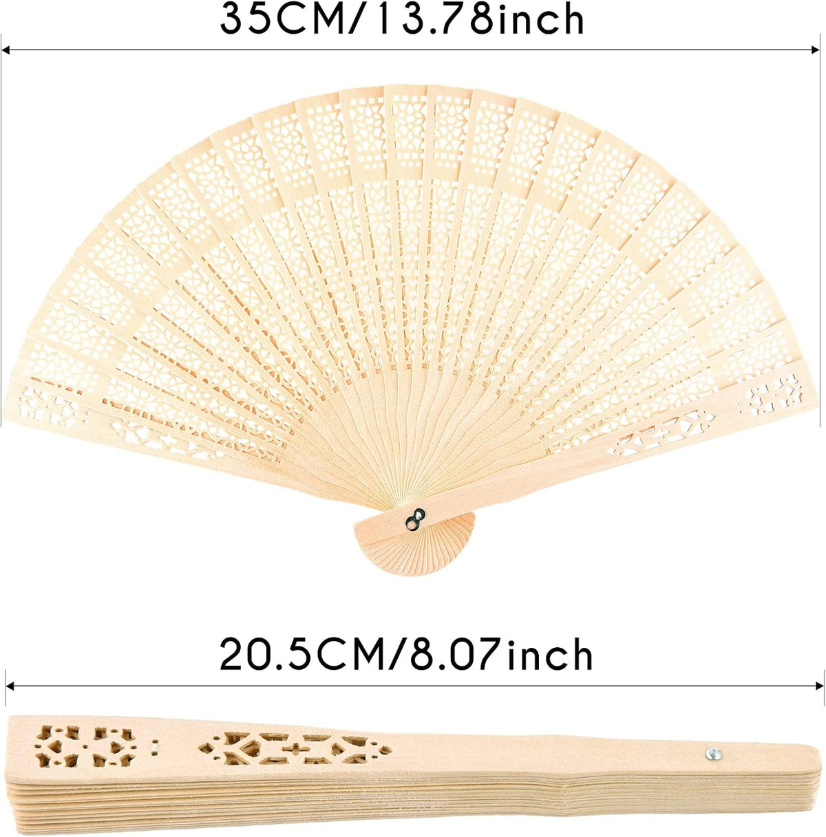 FEPITO 50 Pieces Wooden Handheld Paper Fan Wooden Folding Fans with Bamboos for Wedding Gift