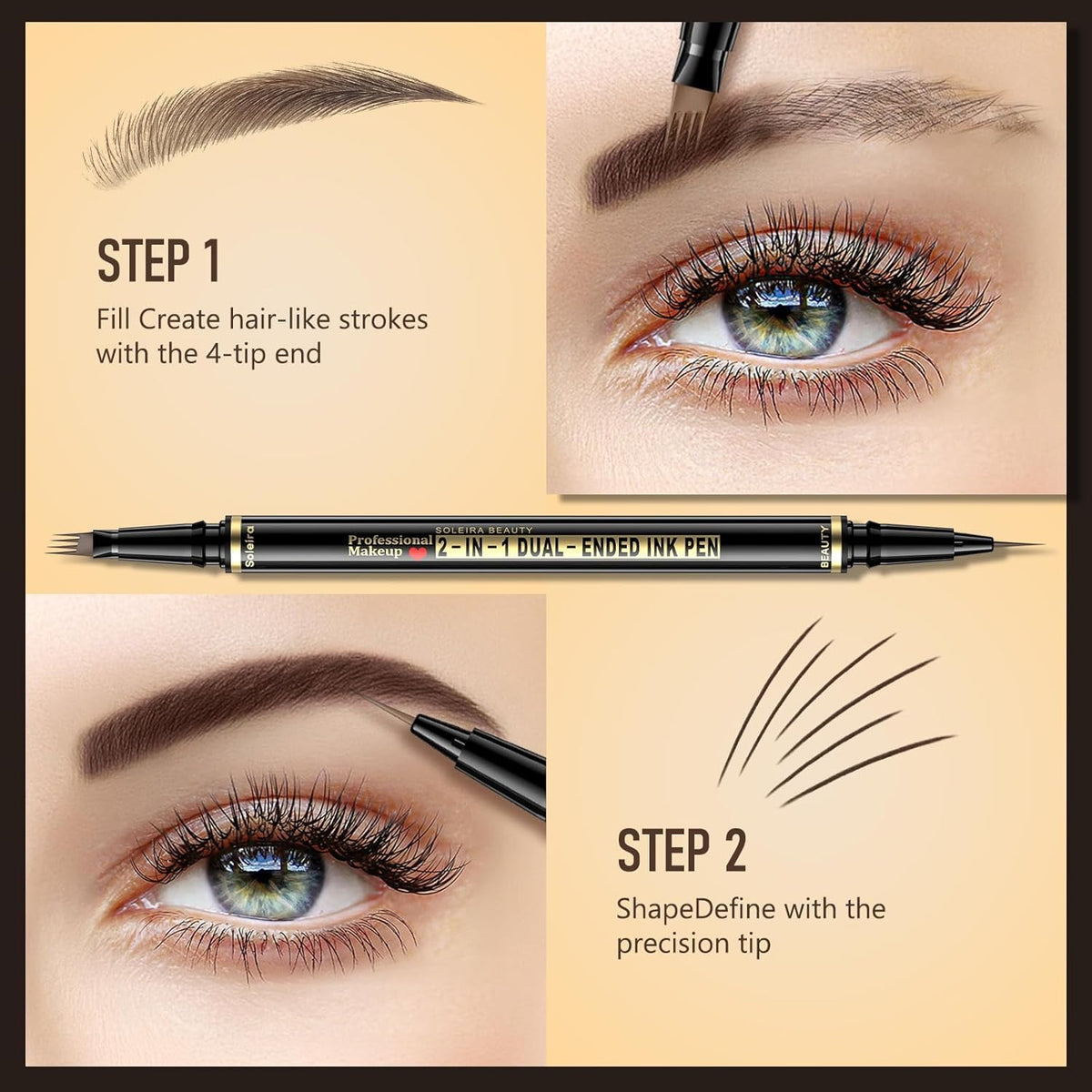 Eyebrow Pen, Soleira Waterproof Eyebrow Pencil with 4 Tip Microblading Eyebrow Pen and Dual-ended