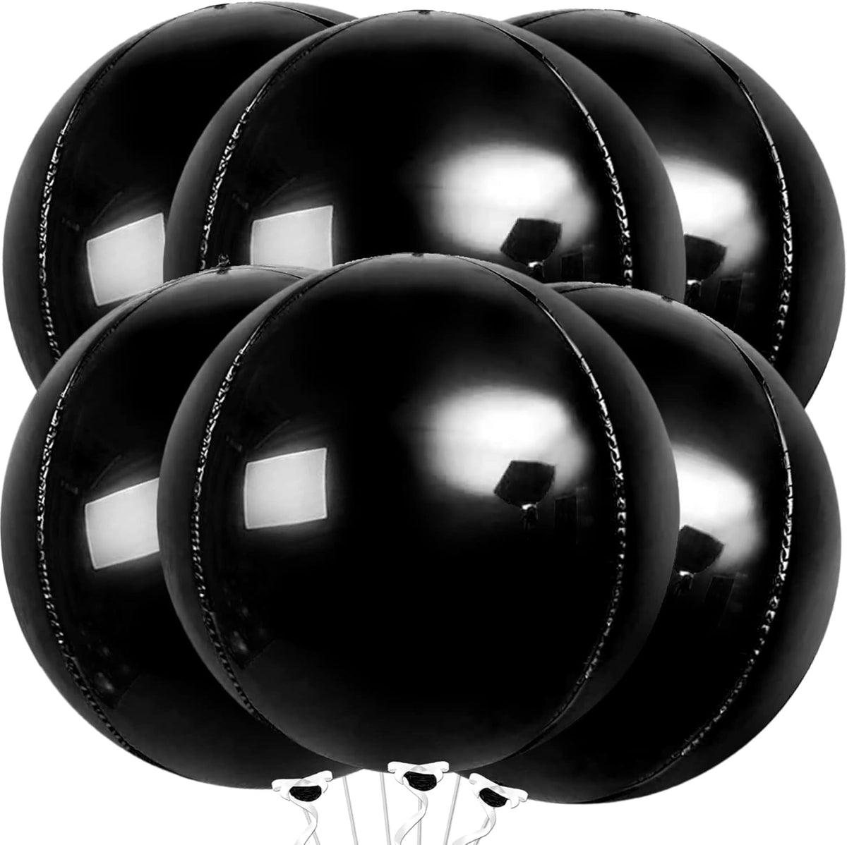KatchOn, Large Black Mylar Balloons - 22 Inch, Pack of 6 | Round 4D Mylar Balloon | Black Balloons