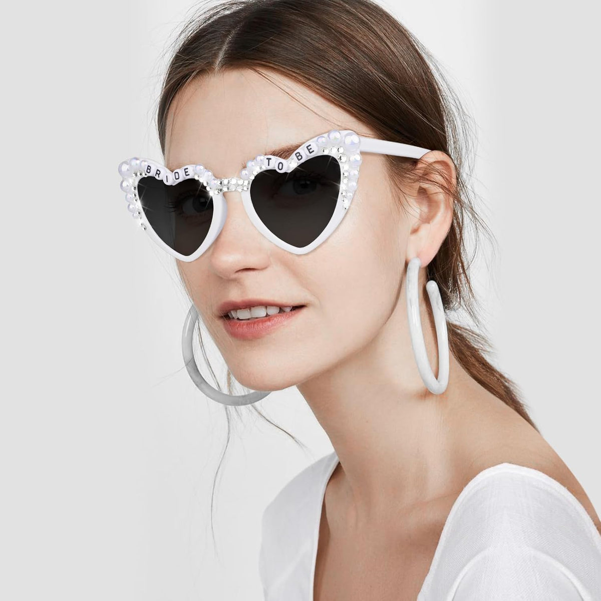 Bride Sunglasses for Bachelorette White Heart Glasses for Bride to Be Gift, Bachelorette