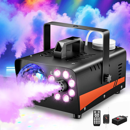1200W Fog Machine, Halloween Smoke Machine Fog with Disco Ball Lights, 6000CFM with 13-Color LED