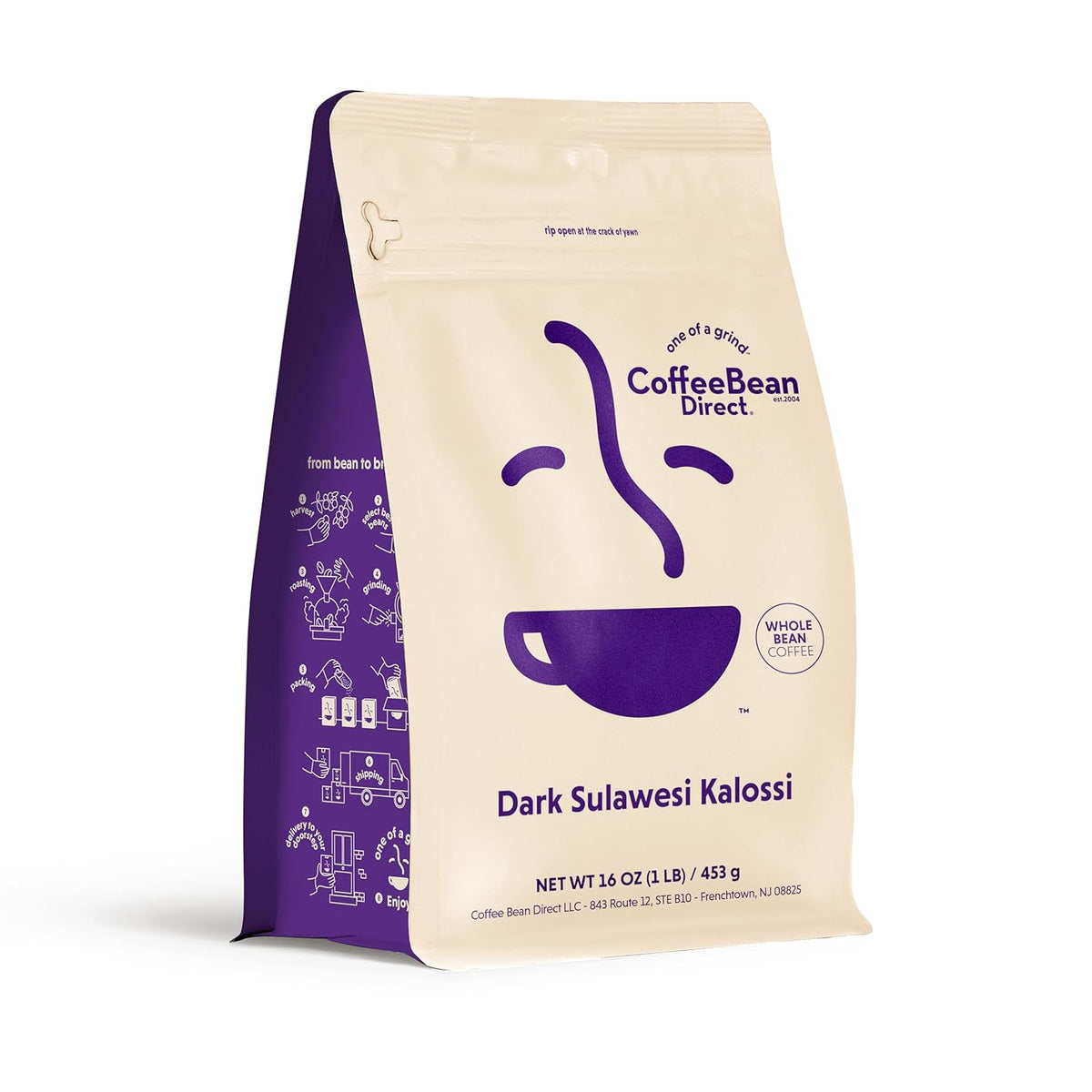 Coffee Bean Direct Dark Sulawesi Kalossi, Whole Bean Coffee, Arabica Coffee, Dark Roast, 1 Pound