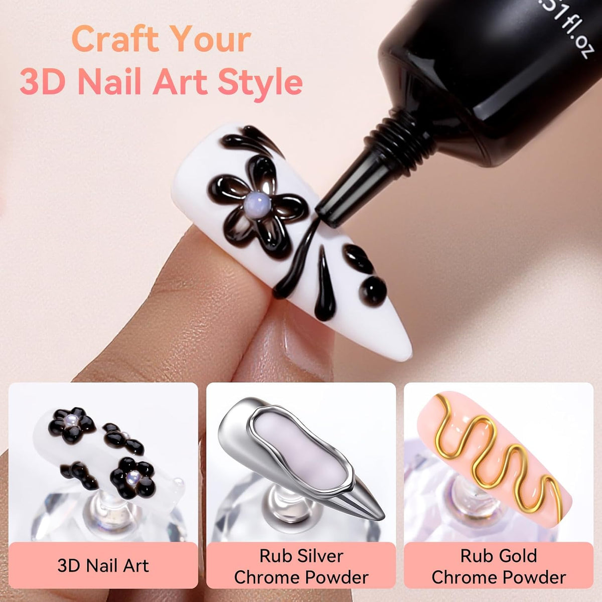 Makartt 3D Gel Nail Art: 15g Sculpting Gel Nail Art Glue for Craving Black Candy Molding Gel No