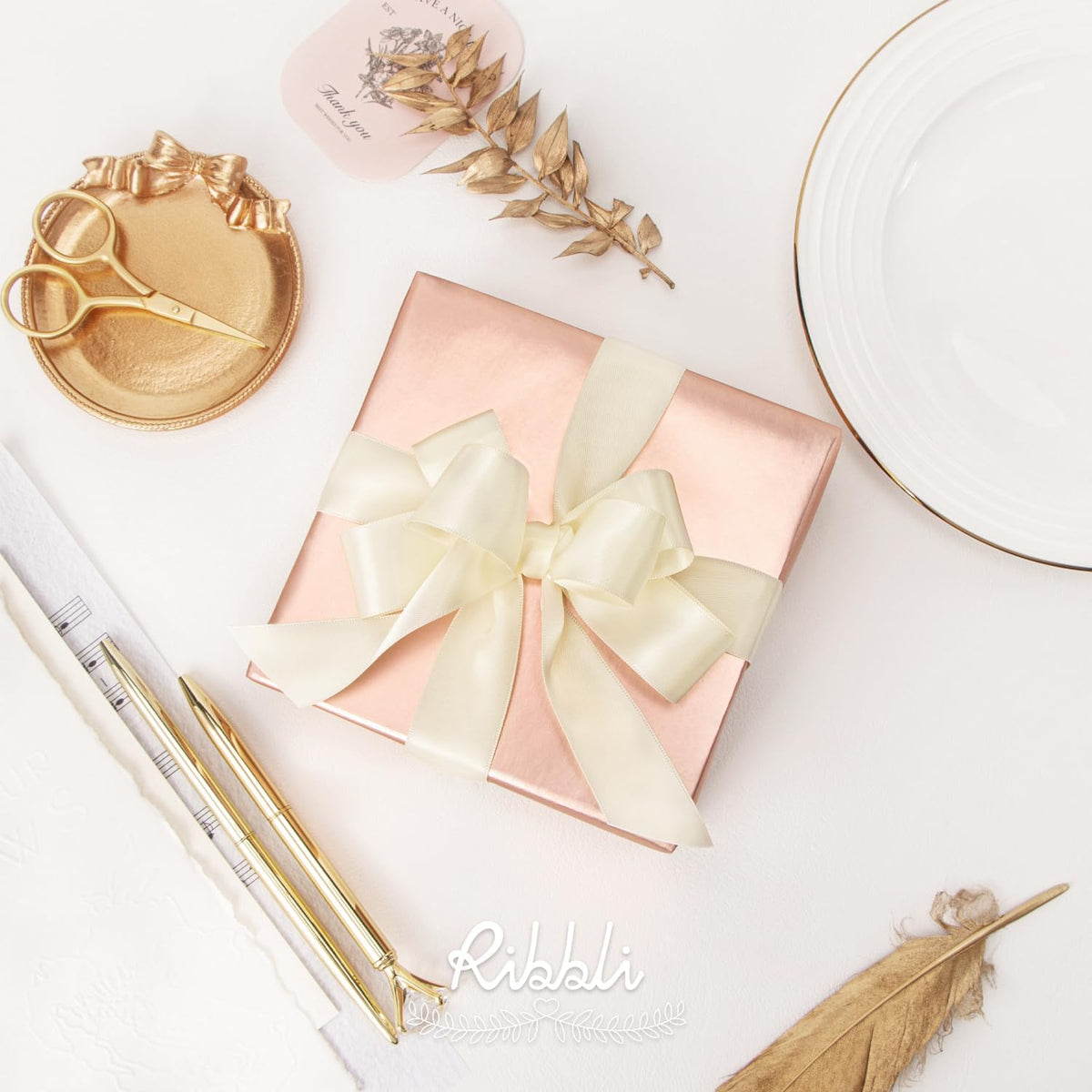 Ribbli Ivory Double Faced Satin Ribbon,1” x Continuous 25 Yards,Use for Bows Bouquet,Gift