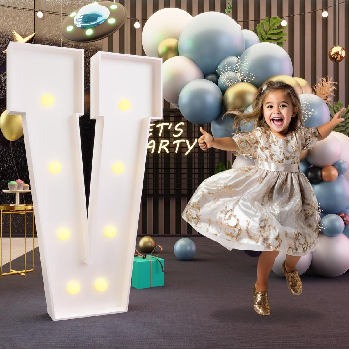 Imprsv 3FT Light Up Marquee Letter V for Birthday, Baby Shower, Wedding, Engagement Party