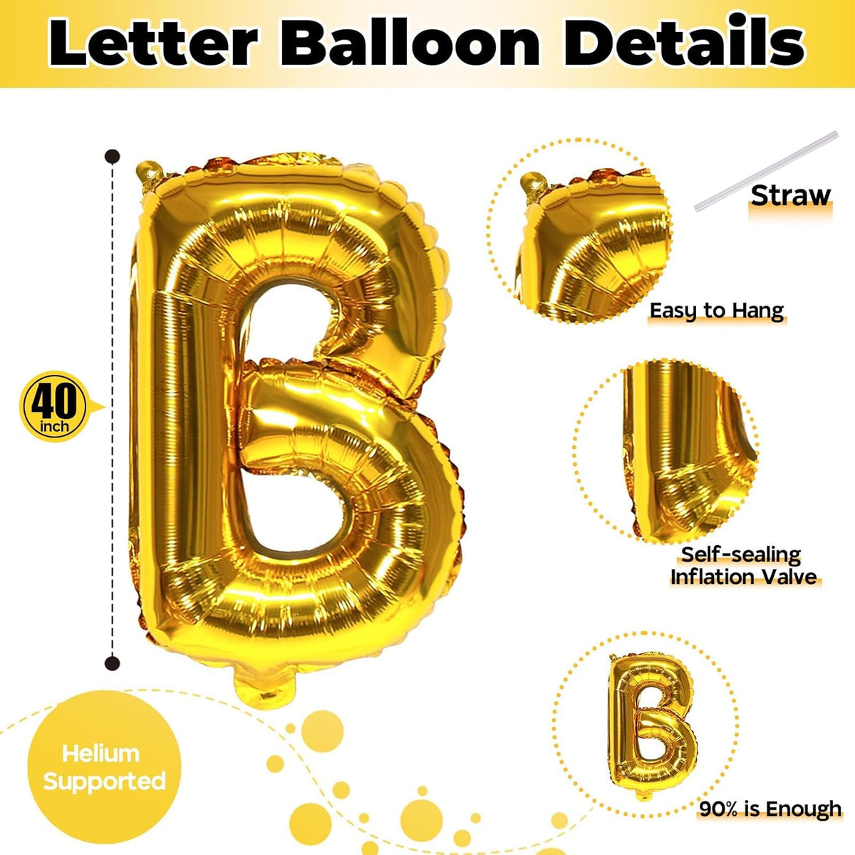 Foil Letter Balloons 40 Inch, Big Alphabet B Word Balloons, Large Self Inflating Name Balloon