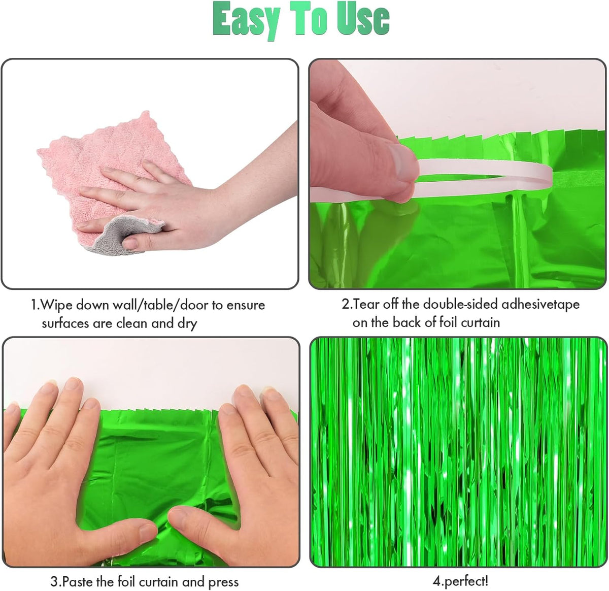 CANREVEL 2 Pack 3.3x8.2 Feet Foil Fringe Backdrop Curtains, Green Tinsel Streamers Birthday Party