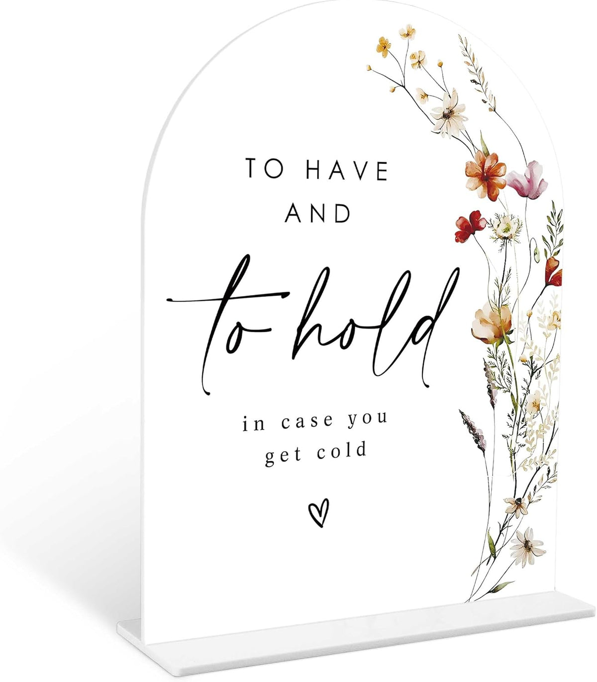 Boho Floral Wedding Blanket Sign, 6 x 8 Inch White Arch Acrylic Wedding Sign with Holder, Wedding