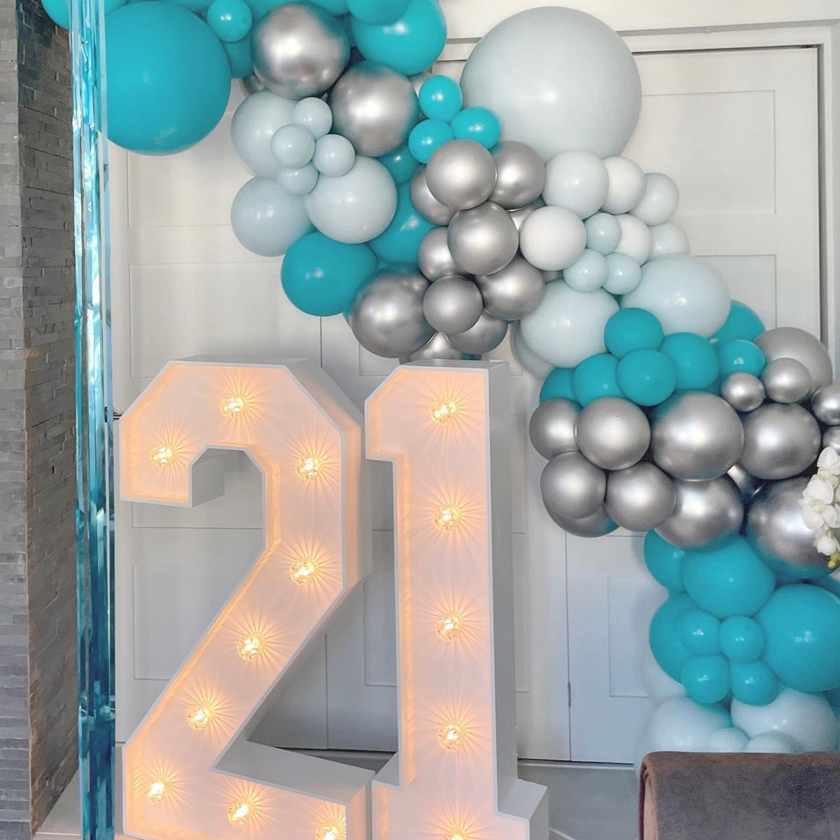 Paready Teal Blue Balloons Set, 50pcs 12 Inch Turquoise Metallic Green Confetti Silver White
