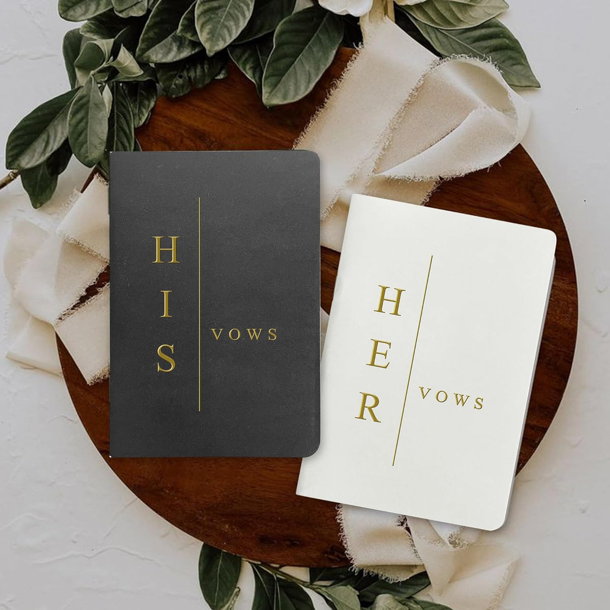 Vow Books His and Hers Soft Touch Gold Foil Engraving Vow Books Wedding Essentials Wedding