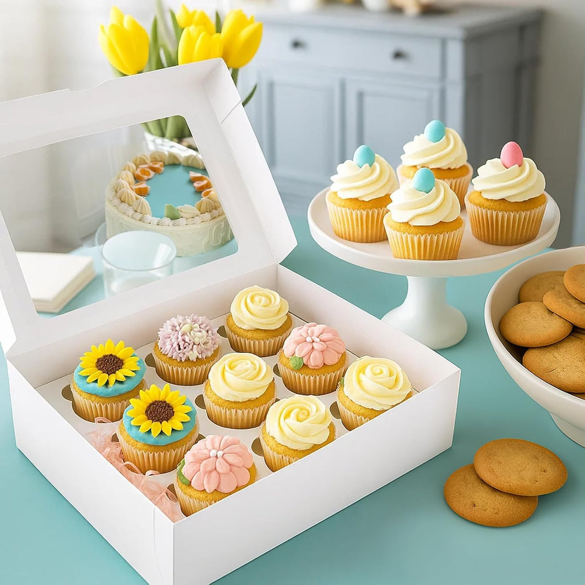 VGOODALL 12 Count Cupcake Boxes, 6PCS Cupcake Container with Window Boxes Holding 72 Pastry Box for