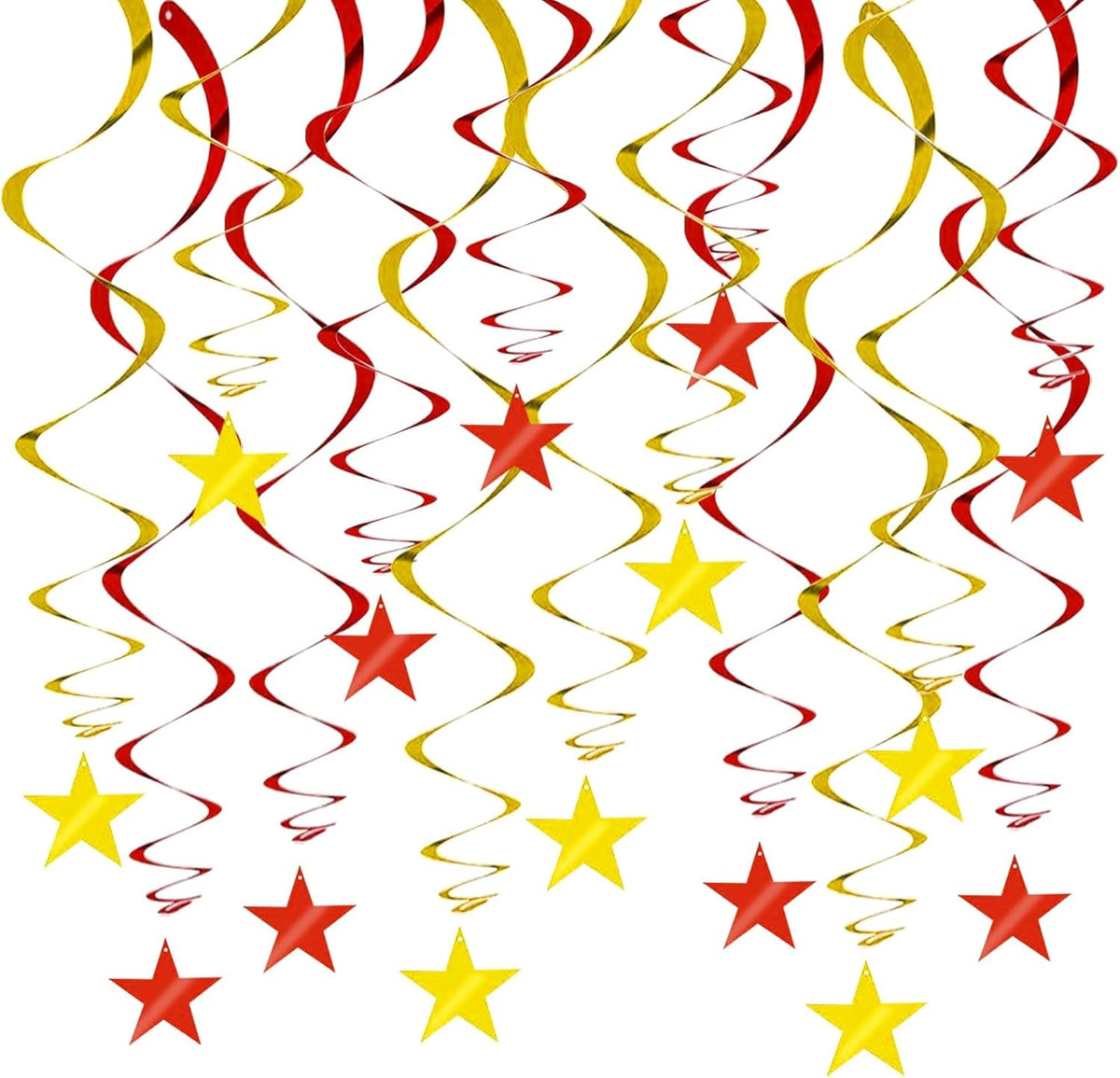 BEISHIDA Red Gold Star Hanging Swirl Decorations, Christmas Party Supplies for Birthday Graduation