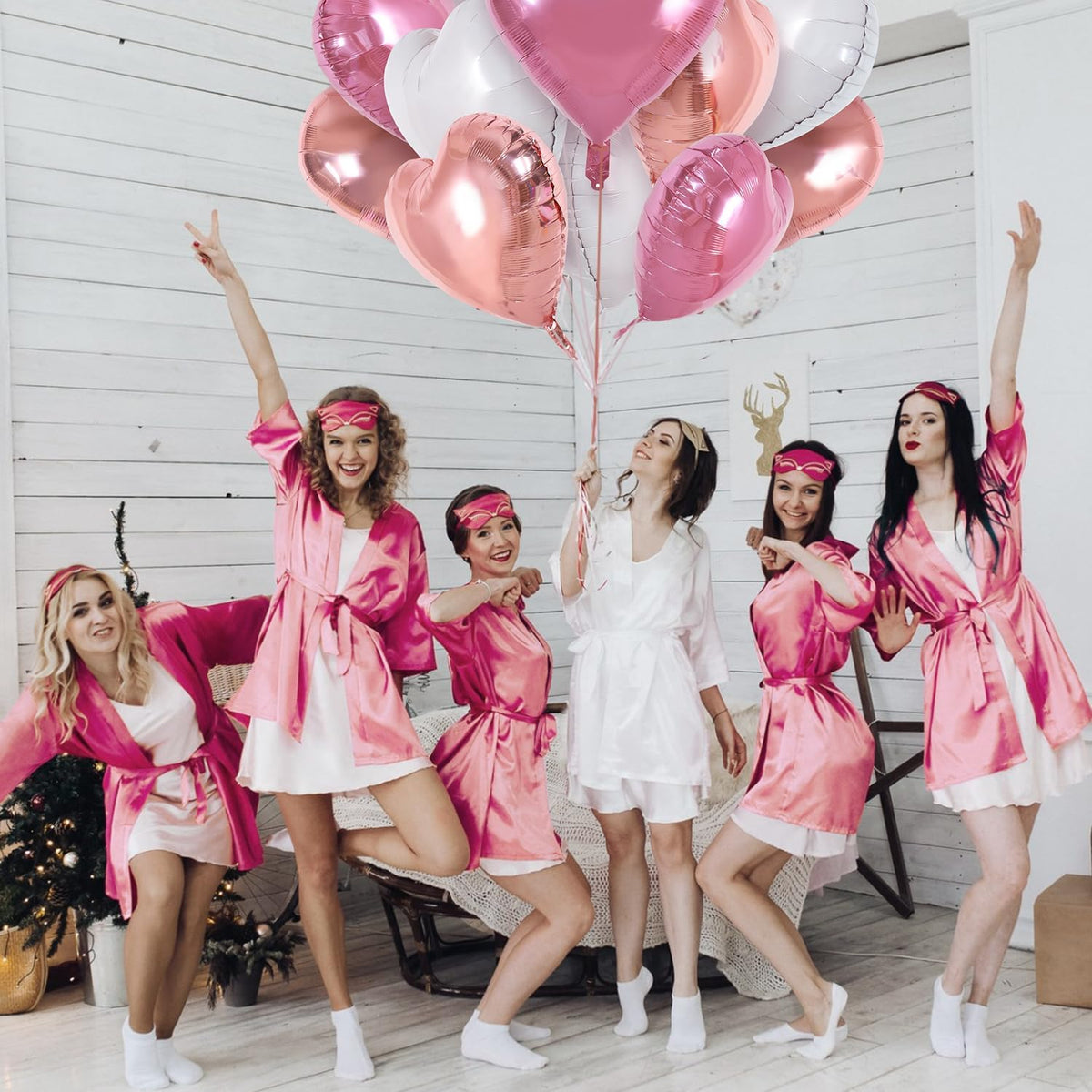 TONIFUL 30Pcs 18 Inch Rose Gold Pink Heart Balloons Pink White Heart Shape Foil Mylar Balloons