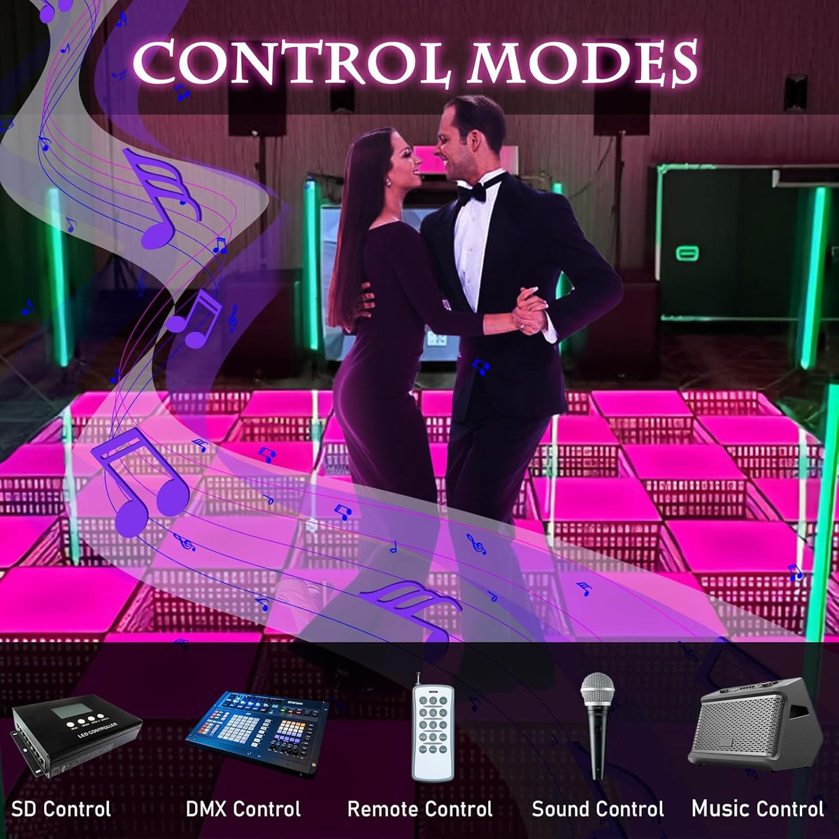 Dance Floor Stage Lights-Tempered Glass with Flight Case - RGB Color Changing Lights for Wedding
