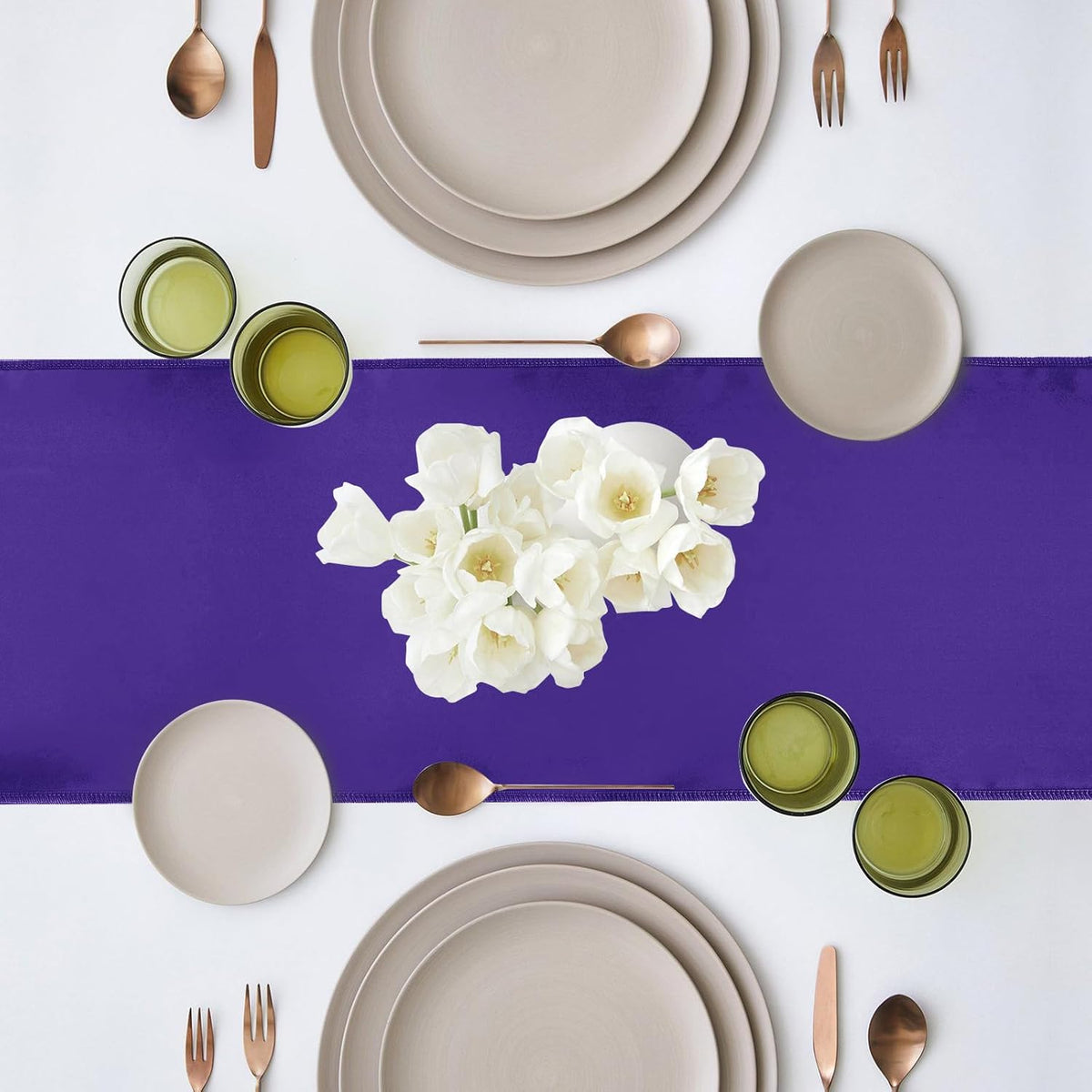 10 Pack Satin Table Runner 12 x 108 Inch Long Purple Silk Table Runner for Wedding Party Banquet