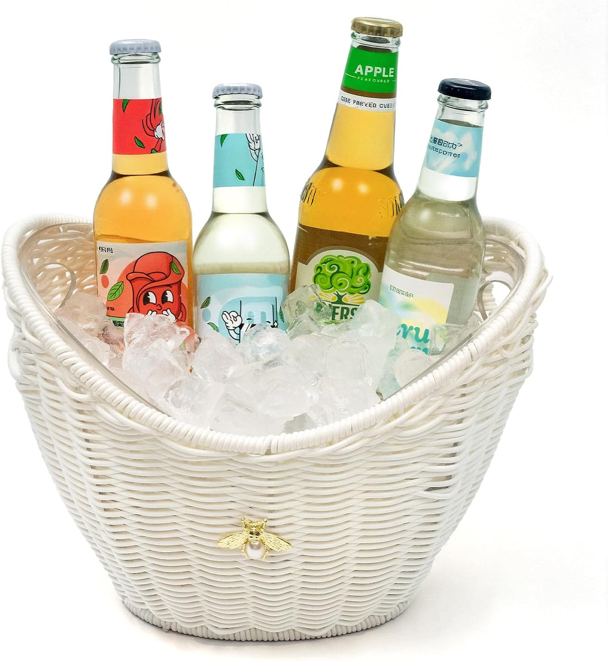 Lexenic Ice Bucket with Handle Hole, Woven and Acrylic Double Layer Basket Design, 4L Champagne