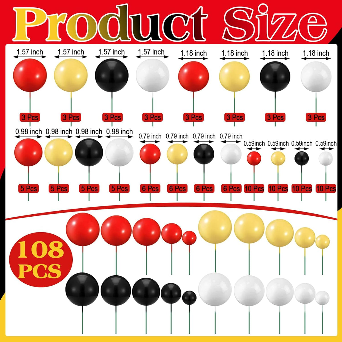108 Pcs Balls Cake Topper DIY Cupcake Insert Foam Balloons for Cake Baking Wedding Anniversary