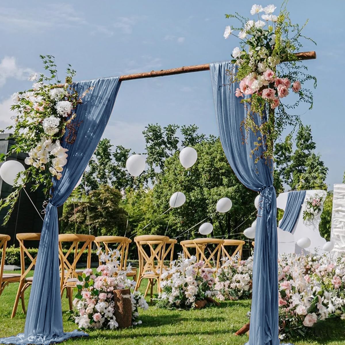 Dusty Blue Wedding Arch Draping Fabric 2 Panels 29" x 20 FT Blue Wedding Drapes for Backdrop Sheer
