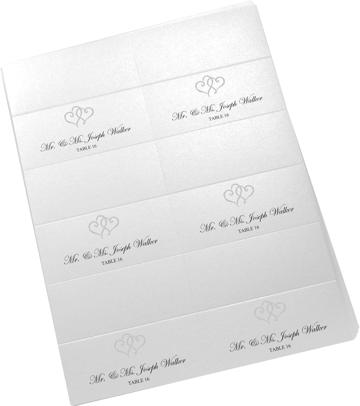 Linked Hearts Printable Place Cards, Silver (Choose Color), Set of 150 (25 Sheets), Laser & Inkjet