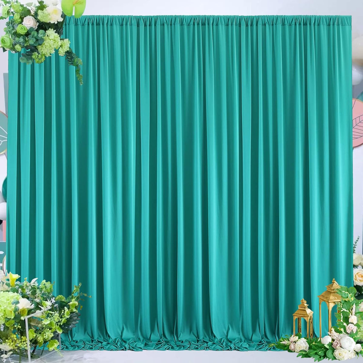10 ft x 40 ft WWrinkle Free Turquoise Backdrop Curtain for Parties, Thick Polyester Teal Photo