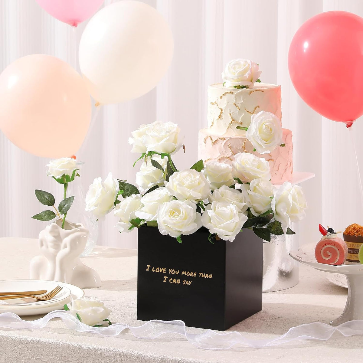 Tifuly White Roses Artificial Flowers -12 pcs Realistic Single Long Stem Fake Silk Roses Bouquet