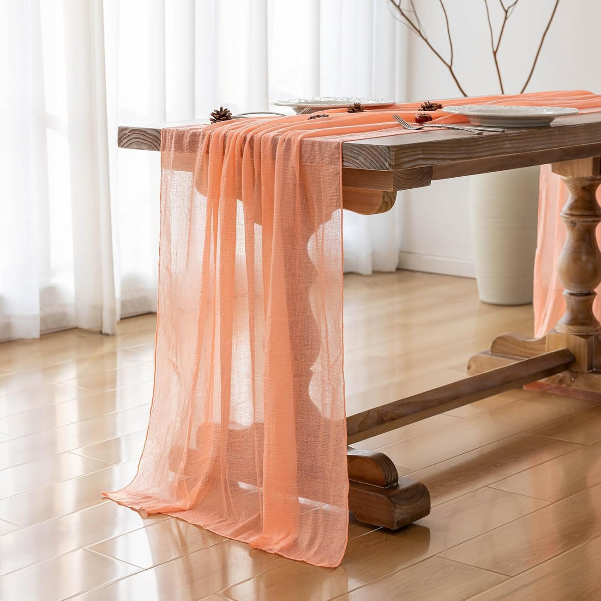 Fresh Salmon Cheesecloth Table Runner Peach Echo Gauze 120 Inch 10 FT Boho Cheese Cloth Table