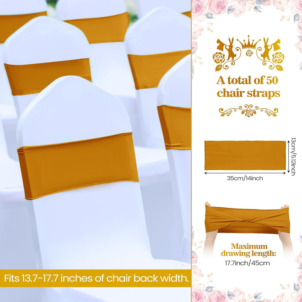 Kinlop 50 Pcs Spandex Chair Sashes Bows Chair BB0C3V65Z6Tands Slider Sashes for Covers Elastic