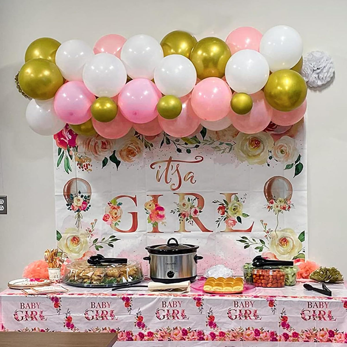 Pink Gold Balloons Set, 12 Inch Pink White Latex Balloons Pink Confetti Helium Balloons Pink and