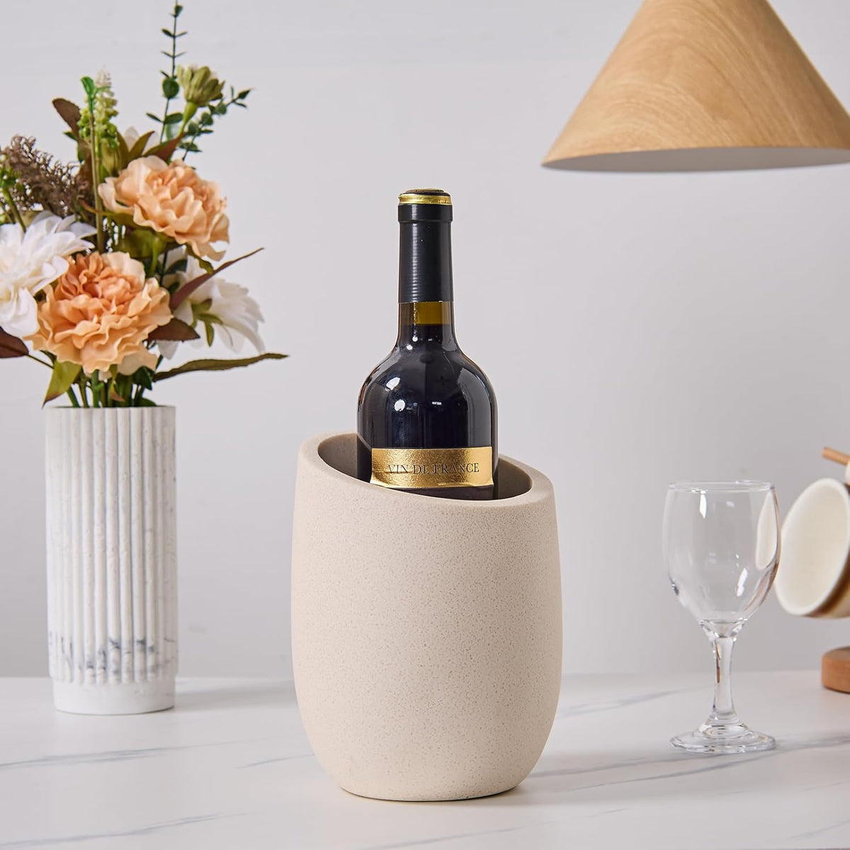 Beige Sand Stone Textures Wine Chiller Bucket – 750ml Resin Cooler for Wine & Champagne Bottles