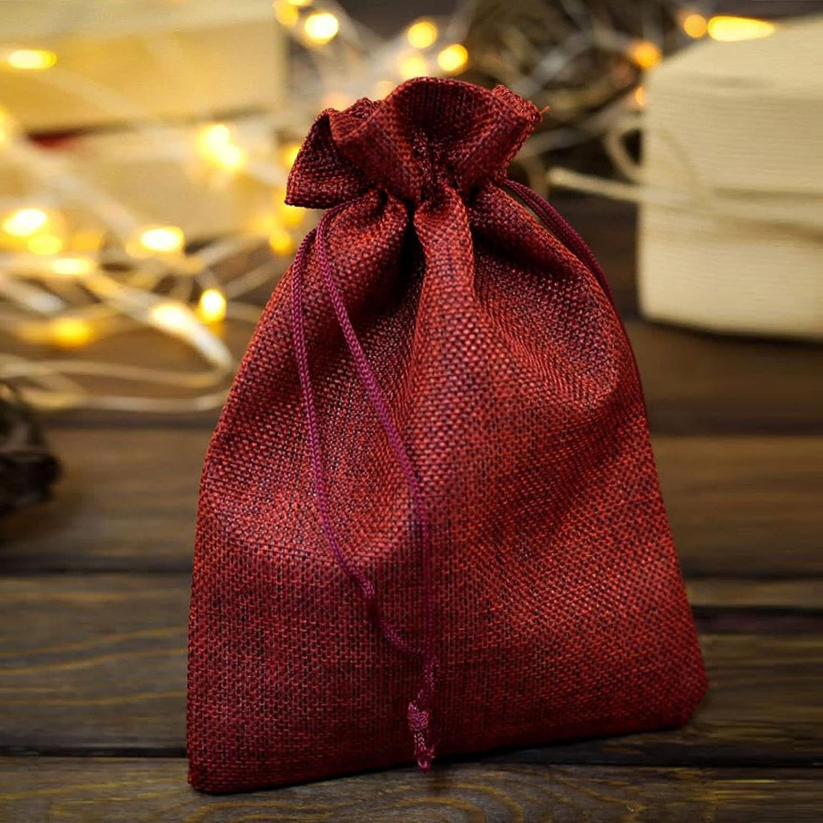ZOENHOU 30 Packs 8 x 12 Inch Wine Red Burlap Bags Bulk with Drawstring, Drawstring Gift Bags
