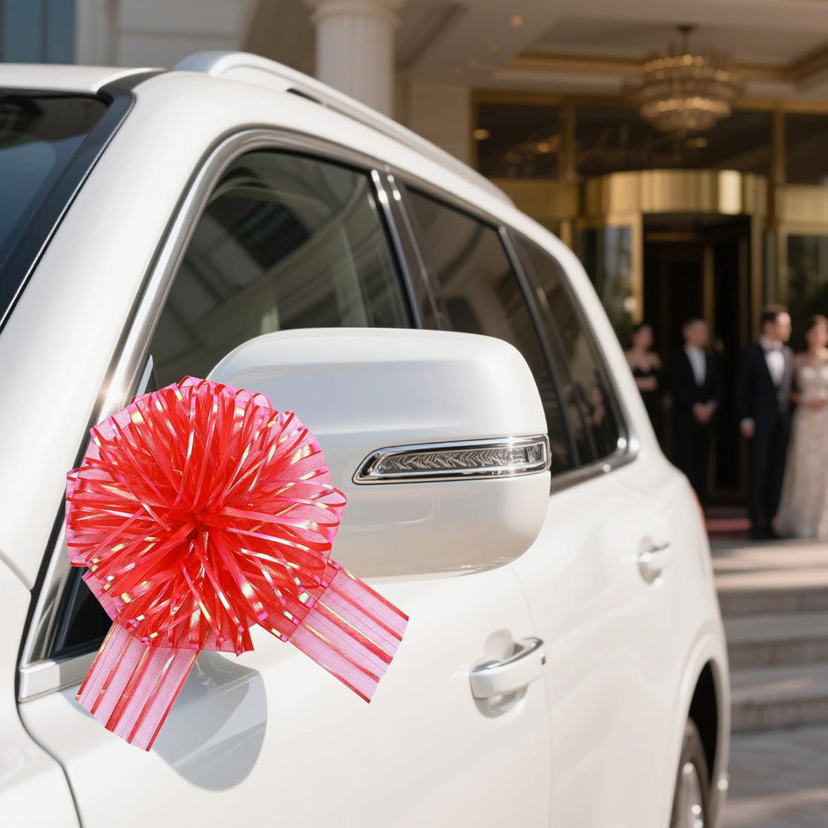 6 Pcs 6 Inch Red Organza Pull Bow – Perfect for Wedding Decoration, Gift Wrapping Baskets, Car