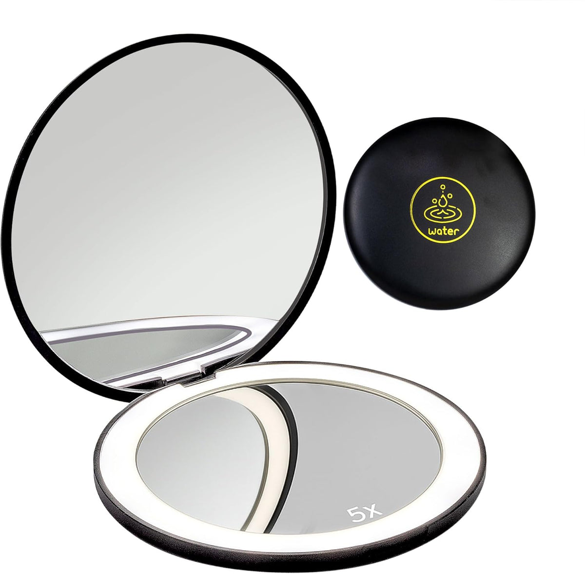 LanJo Lighted Compact Mirror with 1X/5X Magnification, Stepless Dimming & 3 Adjustable Light