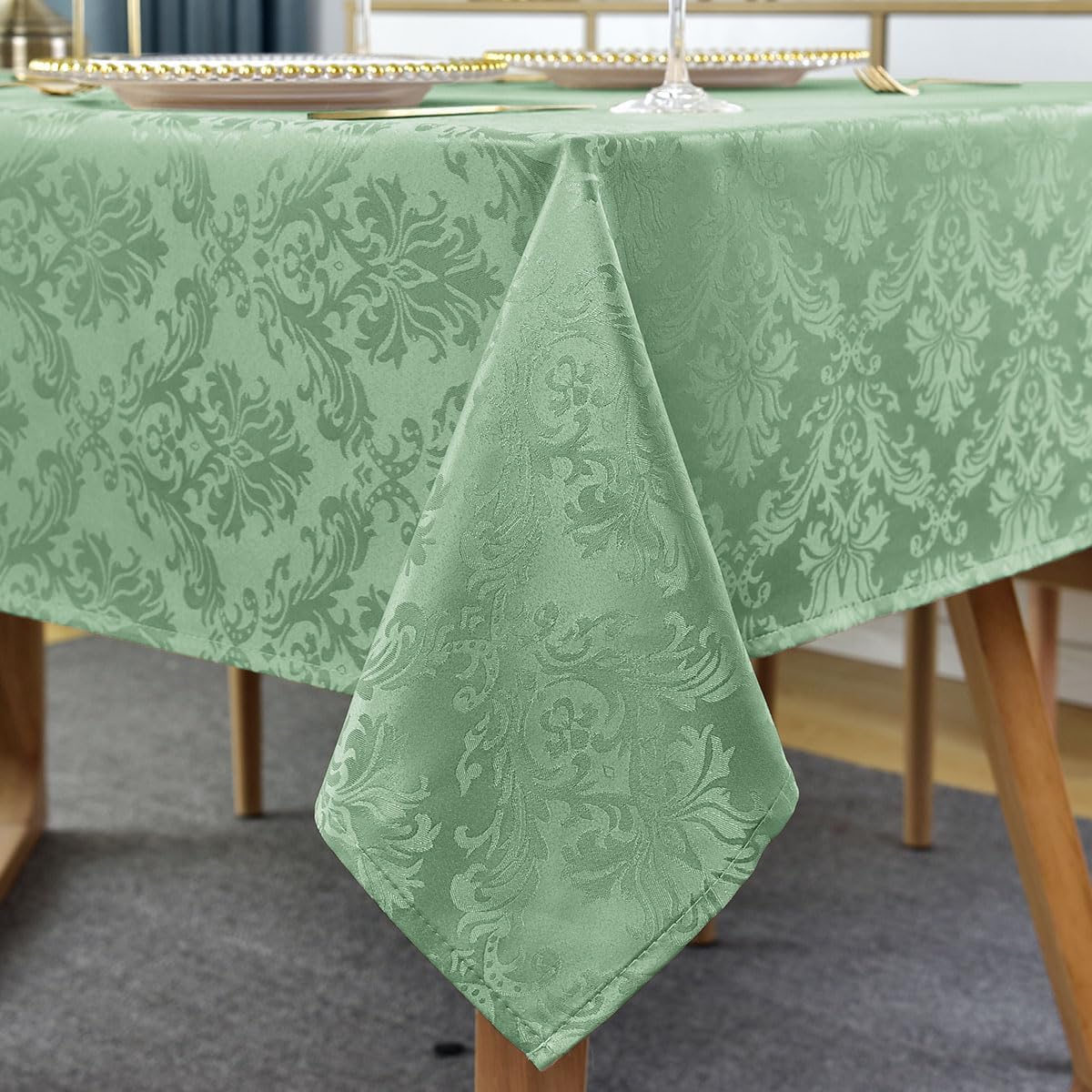 Flower Jacquard Rectangle Tablecloth 60 x 120 Inch Spill Proof Wrinkle Free Heavy Damask Table